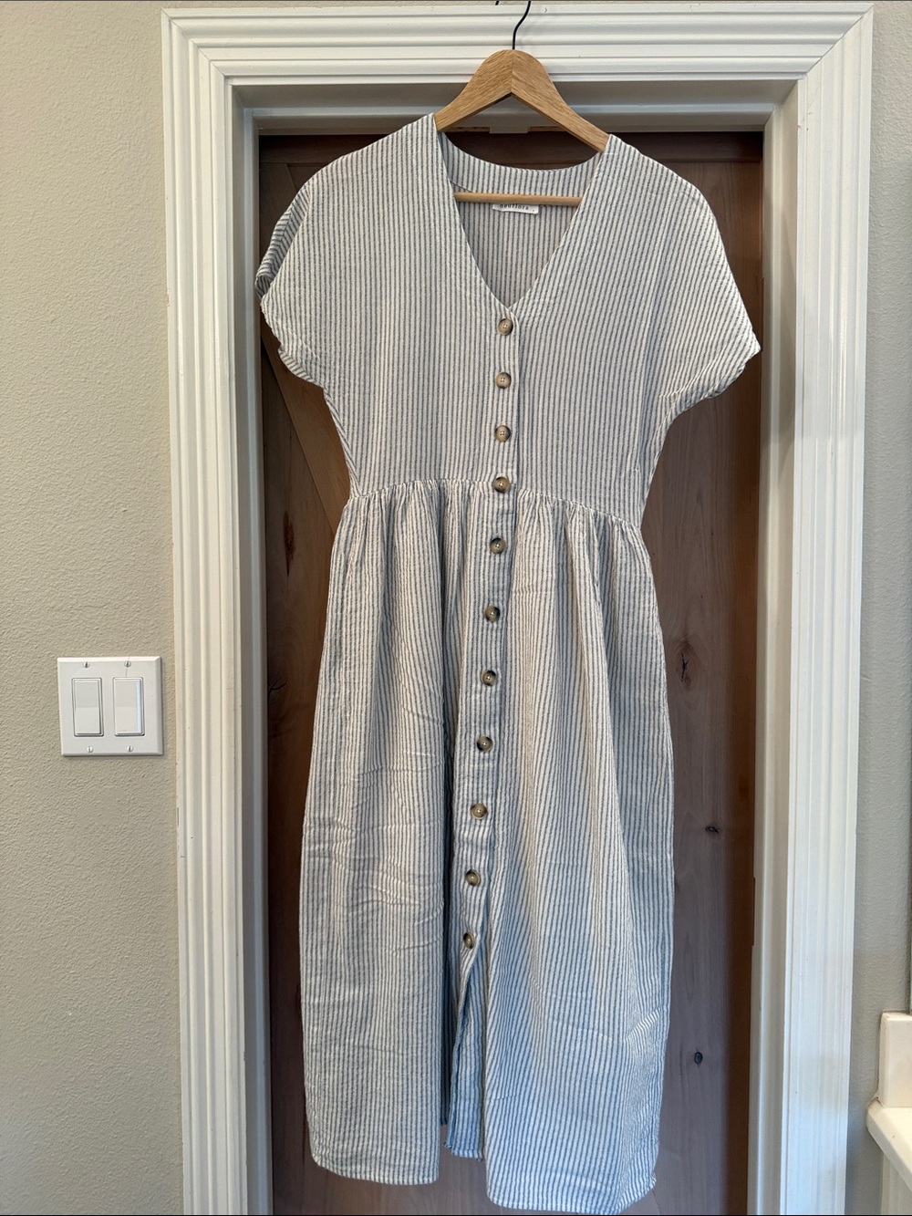Girls' Blue & White Striped Button-Front Casual Dress
